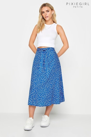 PixieGirl Petite Blue Ditsy Floral Print Midi Skirt (B43536) | £29