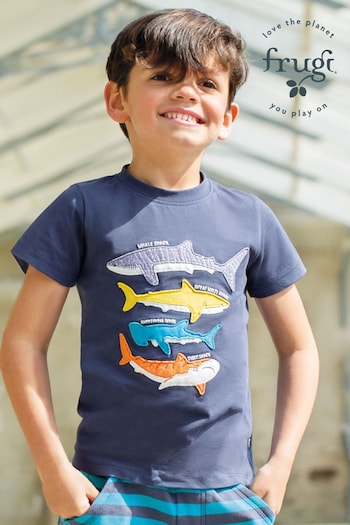 Frugi Blue Shark Applique Short Sleeve T-Shirt (B43545) | £22 - £24