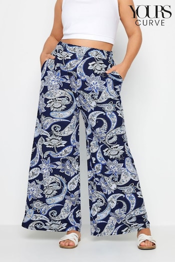 Yours Curve Blue Jersey Wide Leg Trousers (B43571) | £27