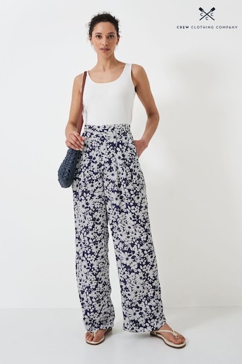Crew motif Clothing Company Blue Floral Cotton Relaxed Casual Trousers (B43577) | £59