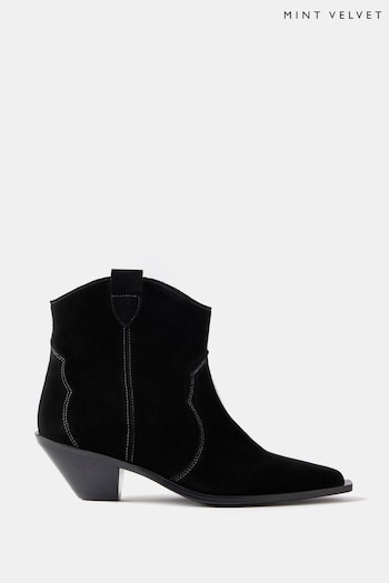 Mint Velvet Black Suede Stitch Ankle Boots (B43655) | £149