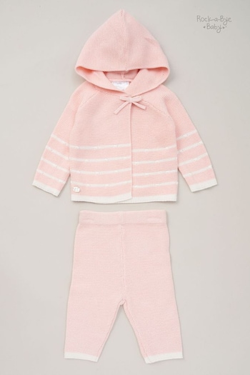 Rock-A-Bye Baby Boutique Pink Knit Cardigan & Trousers Outfit Set (B43697) | £28