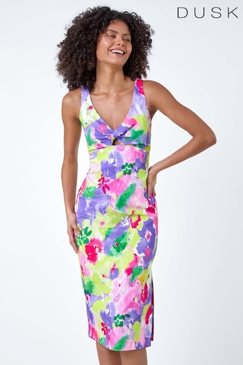 Dusk Multi Floral Cut Out Twist Stretch Dress (B43748) | £58