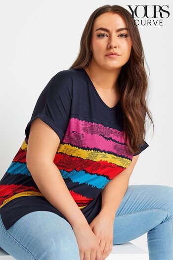 Yours Curve Blue Abstract Stripe Print Top (B43847) | £26