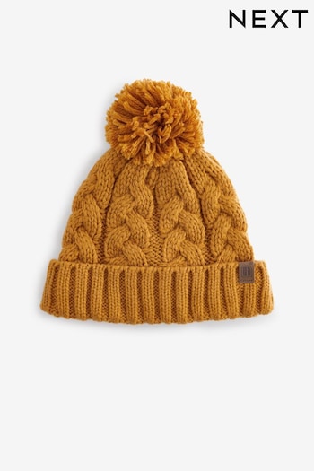 Ochre Yellow Cable Knit Pom Hat (1-16yrs) (B43984) | £5 - £9