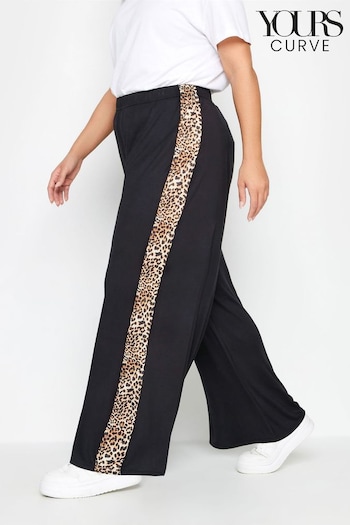 Yours Curve Black Limited Side Stripe Wide Leg Trousers (B44003) | £24