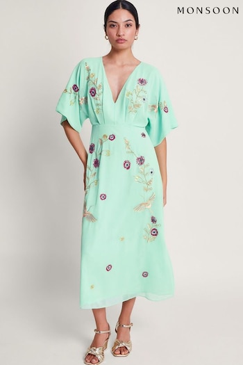 Monsoon Green Rosalie Embellished Dress (B44005) | £150