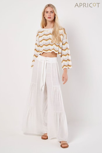 Apricot Cream Tiered Wide-Leg Woven Trousers (B44021) | £35