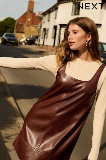 Burgundy Red PU Faux Leather Mini Dress (B44201) | £39