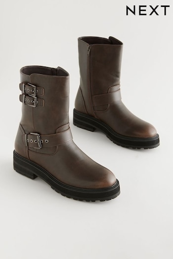 Chocolate Brown Regular/Wide Fit Forever Comfort® Buckle Biker Ankle boots Tod (B44206) | £46