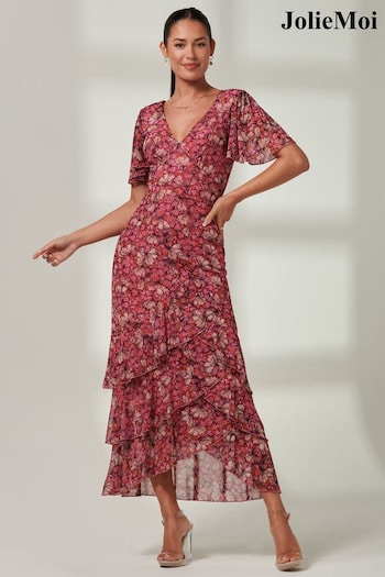 Jolie Moi Pink Daleysa Frill Hem Mesh Maxi Dress (B44217) | £89