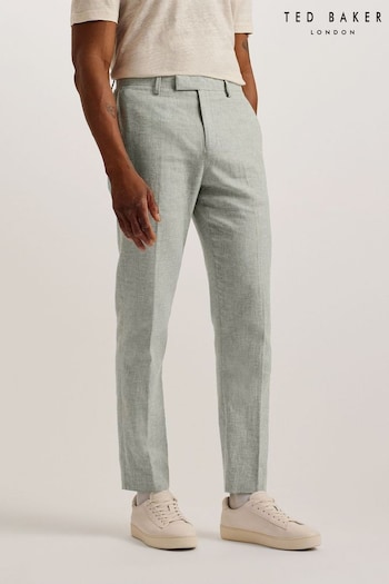 Ted Baker Green Slim Damaskt Cotton Linen Trousers ribbed (B44221) | £100