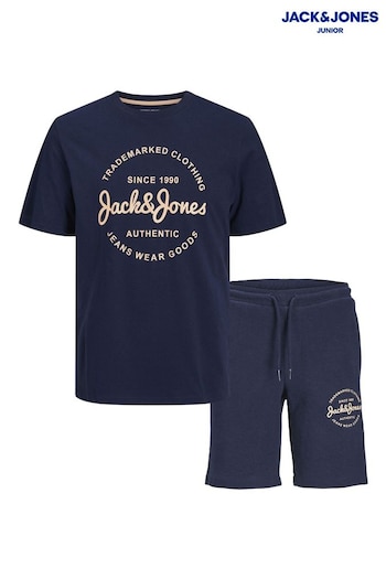 JACK & JONES JUNIOR Blue Logo T-Shirt And Shorts Set (B44234) | £25