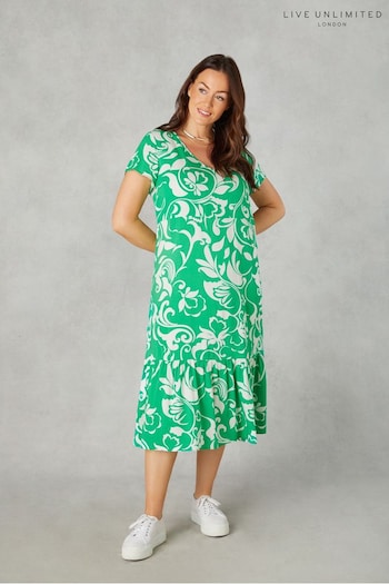 Live Unlimited Curve Petite Green Paisley Print V-Neck Dress (B44242) | £59