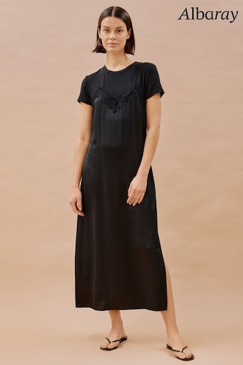 Albaray Satin and Lace Jersey Black Dress (B44264) | £95