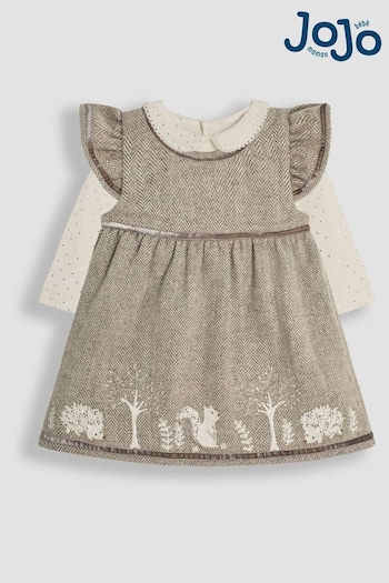 JoJo Maman Bébé Natural Woodland Embroidered Baby Dress & Body Set (B44369) | £36