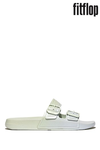 FitFlop Green Iqushion Iridescent Two-Bar Buckle Slides (B44425) | £50