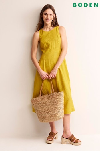 Boden Yellow Petite Carla Linen Midi Dress (B44488) | £115