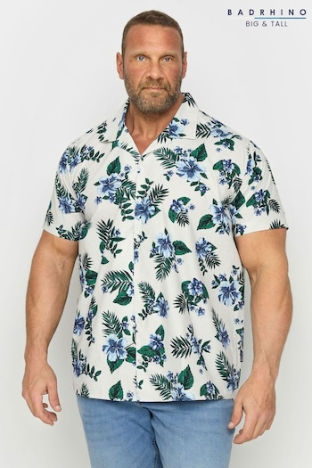 BadRhino Big & Tall White & Blue Tropical Shirt (B44504) | £30
