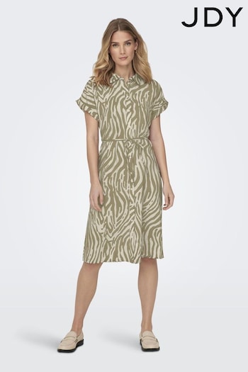 JDY Green Zebra Print Short Sleeve Fila Shirt Dress (B44595) | £30