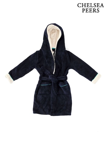 Chelsea Peers Blue Kids Fluffy Hooded Dressing Gown (B44621) | £35