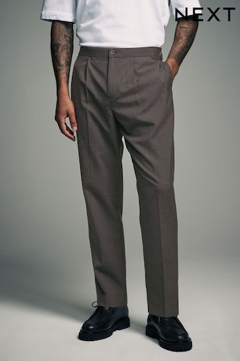 Brown Stripe Side Adjuster Wool Trousers (B44638) | £55