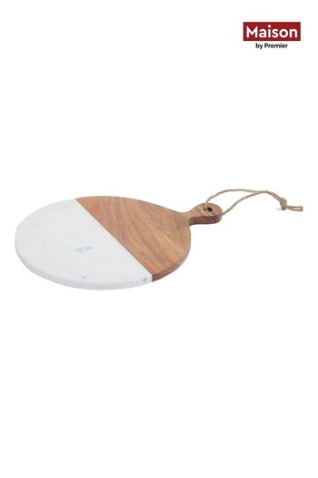 Maison by Premier White Small Marble And Acacia Wood Paddle Board (B44676) | £37