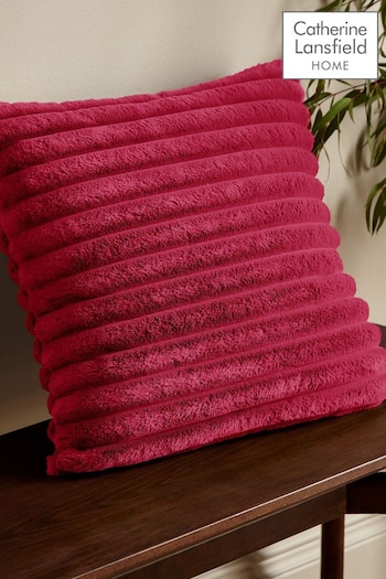 Catherine Lansfield Hot Pink Soft and Cosy Ribbed Faux Fur Cushion (B44745) | £12