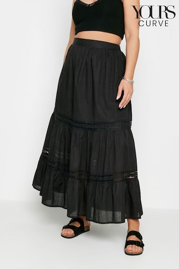 Yours Curve Black Peasant Tiered Maxi Skirt (B44762) | £31