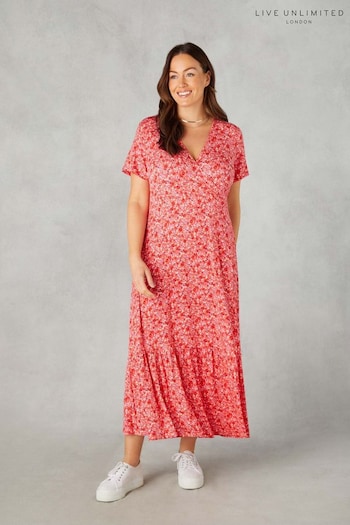 Live Unlimited Petite Pink Ditsy Print Jersey Wrap Dress (B44768) | £59