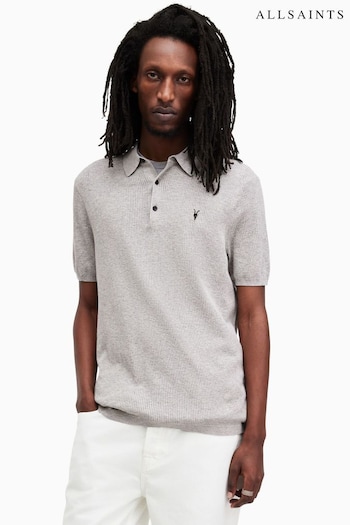 AllSaints Grey Aubrey Short Sleeve Polo Shirt (B44783) | £85