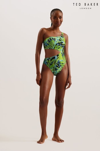 Ted Baker Alfieea Green Printed One Shoulder Swimsuit (B44854) | £90