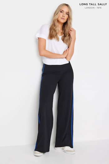Long Tall Sally Black & Cobalt Blue Side Stripe Wide Leg Trousers pleated (B44976) | £37