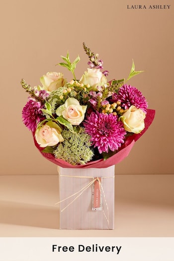 Laura Ashley Pink/Purple Rose and Bloom Chrysanthemum Fresh Flower Bouquet in Gift Bag (B44979) | £45