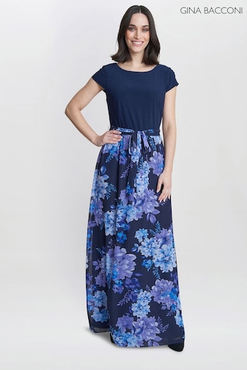 Gina Bacconi Blue Carmen Printed Maxi Dresses (B45009) | £240