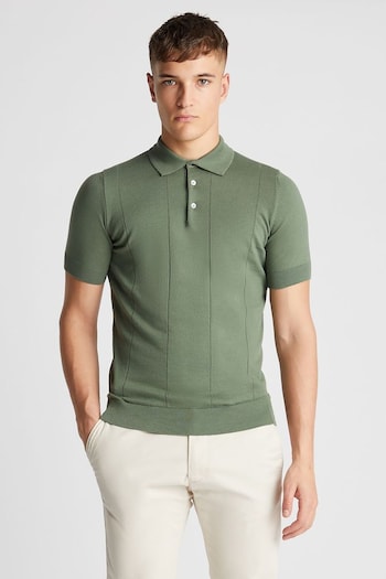 Remus Uomo Green Slim Fit Knitted Cotton Short Sleeve Polo Shirt (B45012) | £75