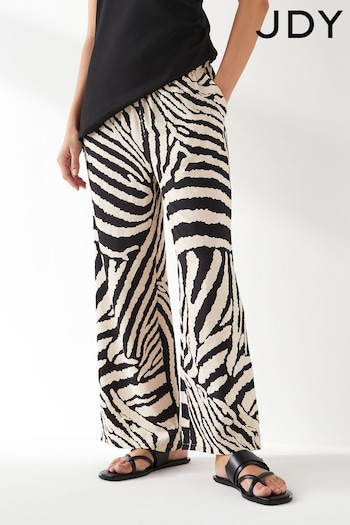 JDY White Petite Zebra Print Wide Leg Trousers (B45017) | £28