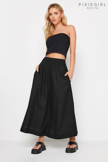 PixieGirl Petite Black Poplin Shirred Maxi Skirt (B45123) | £29