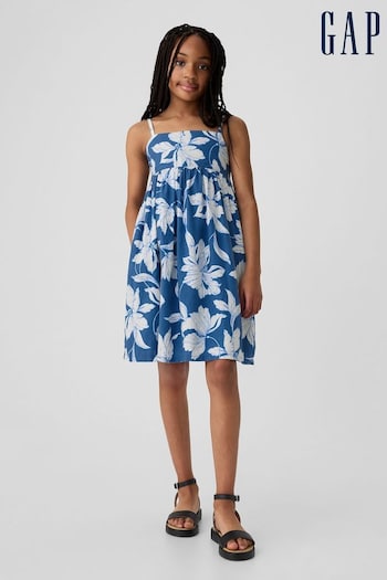 Gap Blue Cotton Floral Square Neck Smock Dress (4-13yrs) (B45146) | £30