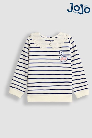 JoJo Maman Bébé Cream Swan Embroidered Peter Pan Sweatshirt (B45170) | £24