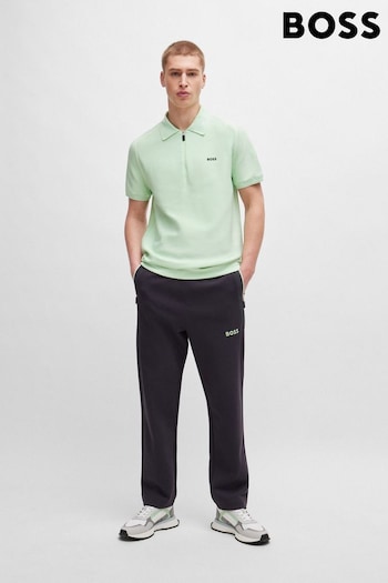 BOSS Green Short-Sleeved Zip-Neck Polo Sweater With Logo Detail (B45221) | £159