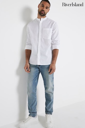 River Island White White Long Sleeve Linen Blend Shirt (B45384) | £35