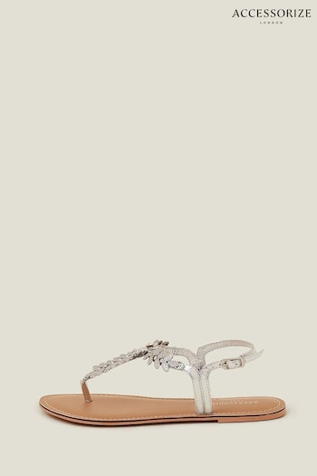 Accessorize Diamante Leaf Embellished White Sandals (B45439) | £39