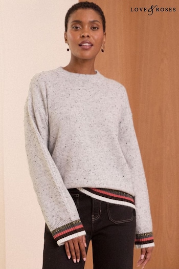 Love & Roses Grey Lurex Cosy Crew Neck Longline Jumper (B45455) | £38