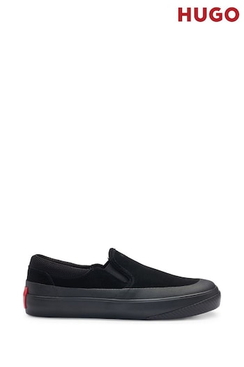 HUGO Suede Slip-on Black Shoes With Signature Slogan (B45459) | £139