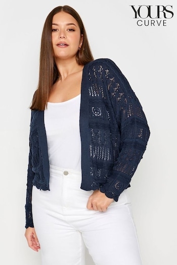 Your Curve Blue Pure Cotton Cropped Pointelle Cardigan (B45466) | £29