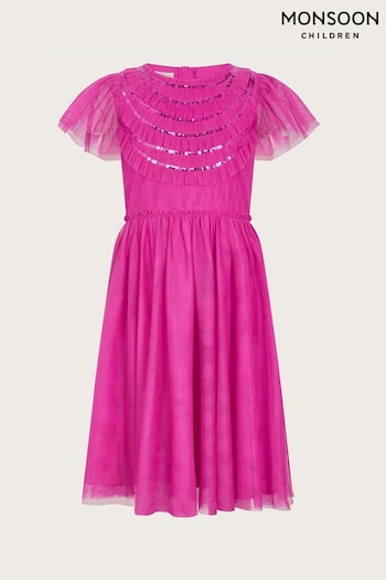 Monsoon Pink Emma Sequin Ruffle Dress (B45482) | £38 - £42