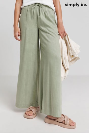 Simply Be Green Tie Waist Linen Wide Leg Anna Trousers (B45586) | £32