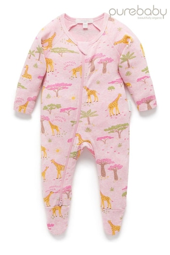 Purebaby Pink Printed Zip Sleepsuit (B45599) | £22