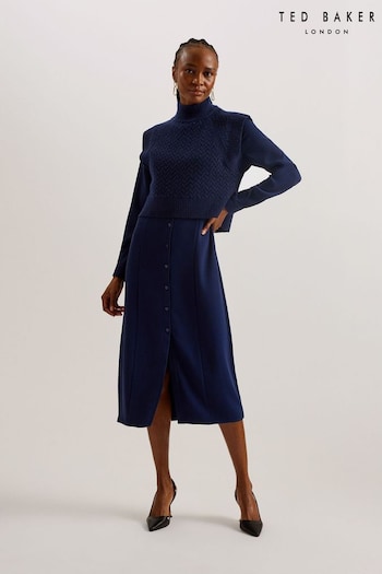 Ted Baker Elsiiey Blue Shirt Dress With Sleeveless Knit Layer (B45737) | £225